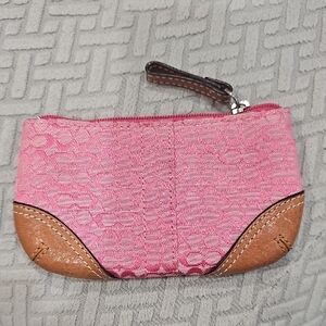 Coach Pink and Tan Wristlet Clutch